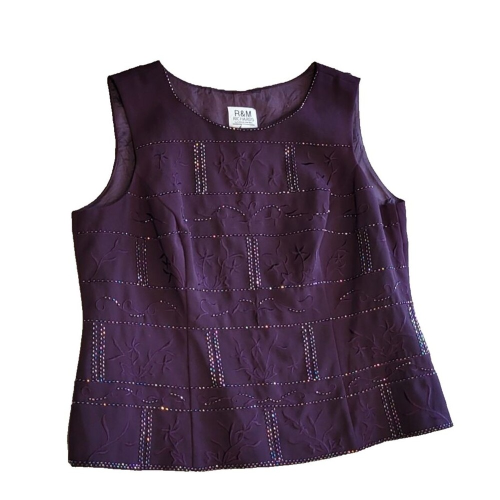R&M Richards Purple Beaded Top 12P Romantic Goth Sleeveless Evening Blouse